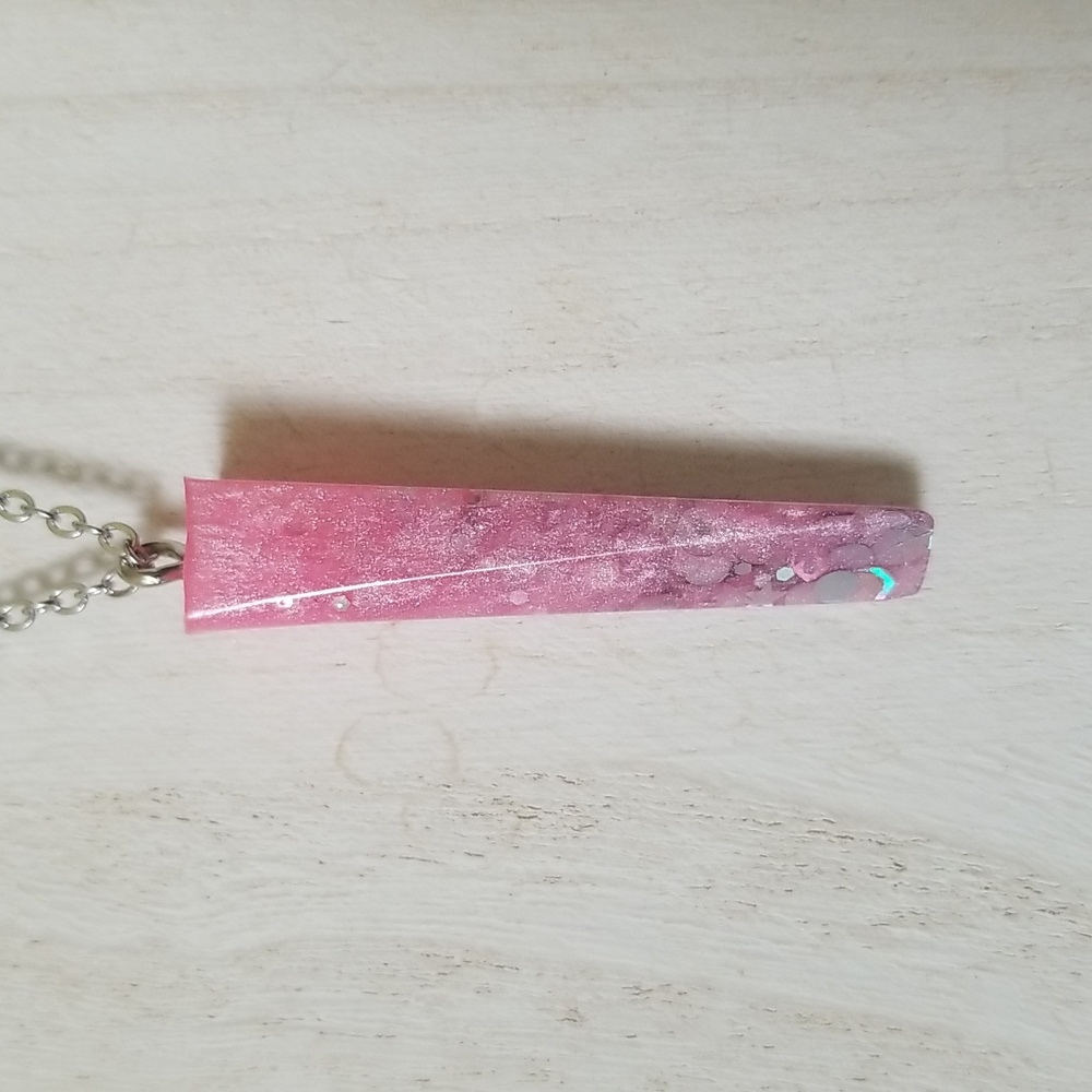 Pink and Holographic Glitter Faux Crystal Necklace